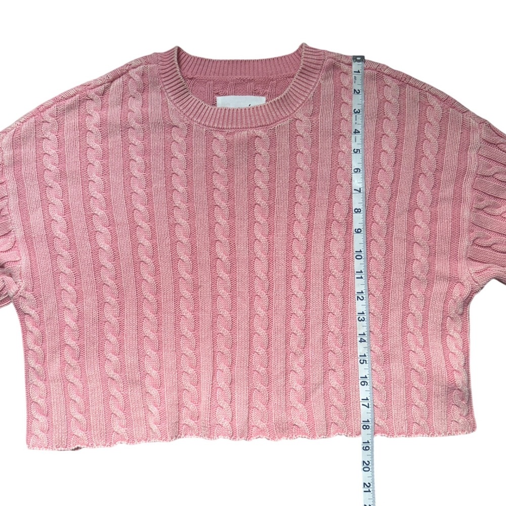 Aerie Cotton Pink Cable Knit Cropped Sweater L Barbiecore Coquette Clean Girl - Picture 5 of 8